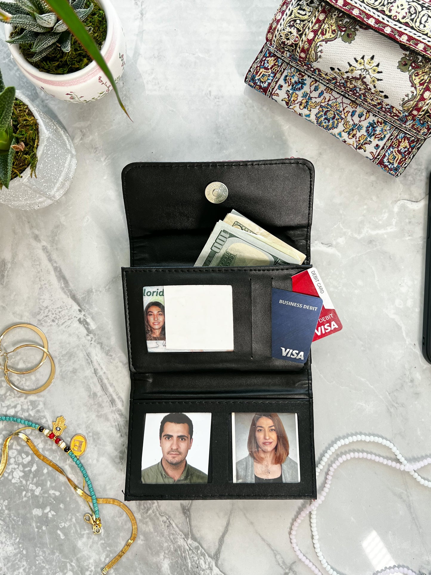 Rug Design Wallet, Small Trifold Wallet, Handmade Vegan Wallet