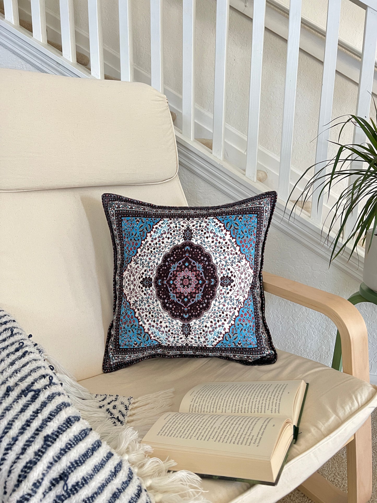 Blue Decorative Pillow Cover 18x18, Handmade Throw Pillow Case