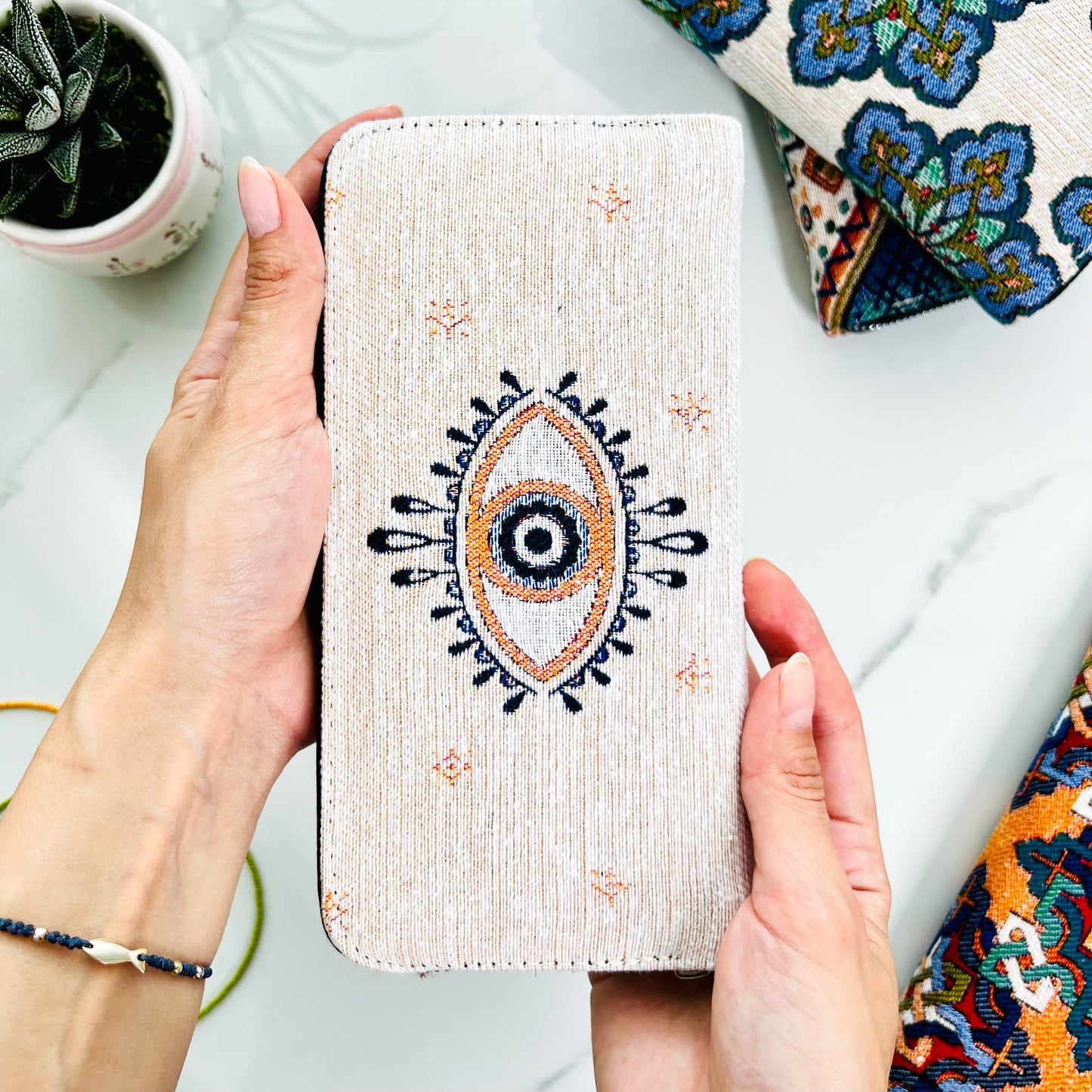 Tapestry Wallet, Evil Eye Wallet for Women, Fabric Wallet