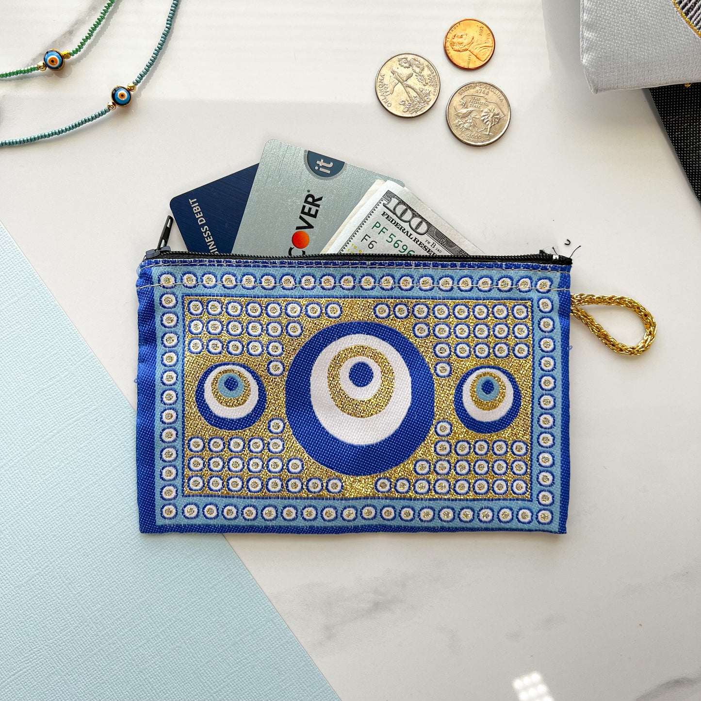 Evil Eye Zipper Pouch, Boho Coin Purse, Handmade Coin Purse