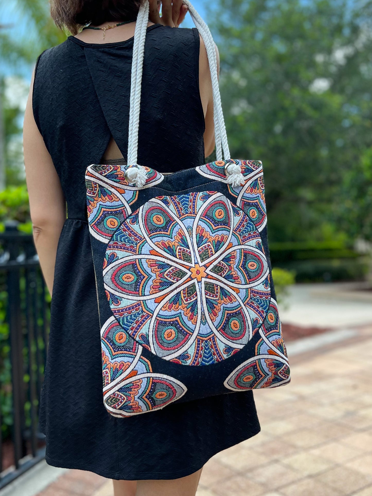 Tapestry Style Shoulder Bag, Fabric Beach Bag, Tote Bag