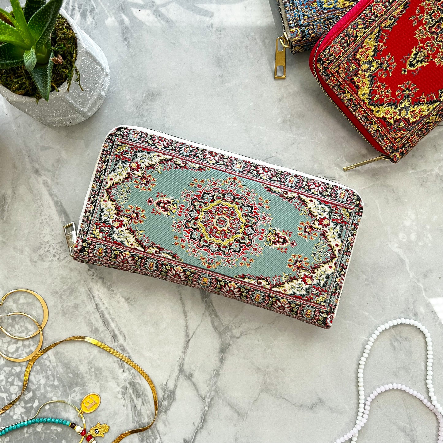 Zip Around Wallet, Rug Design Wallet, Handmade Boho Wallet