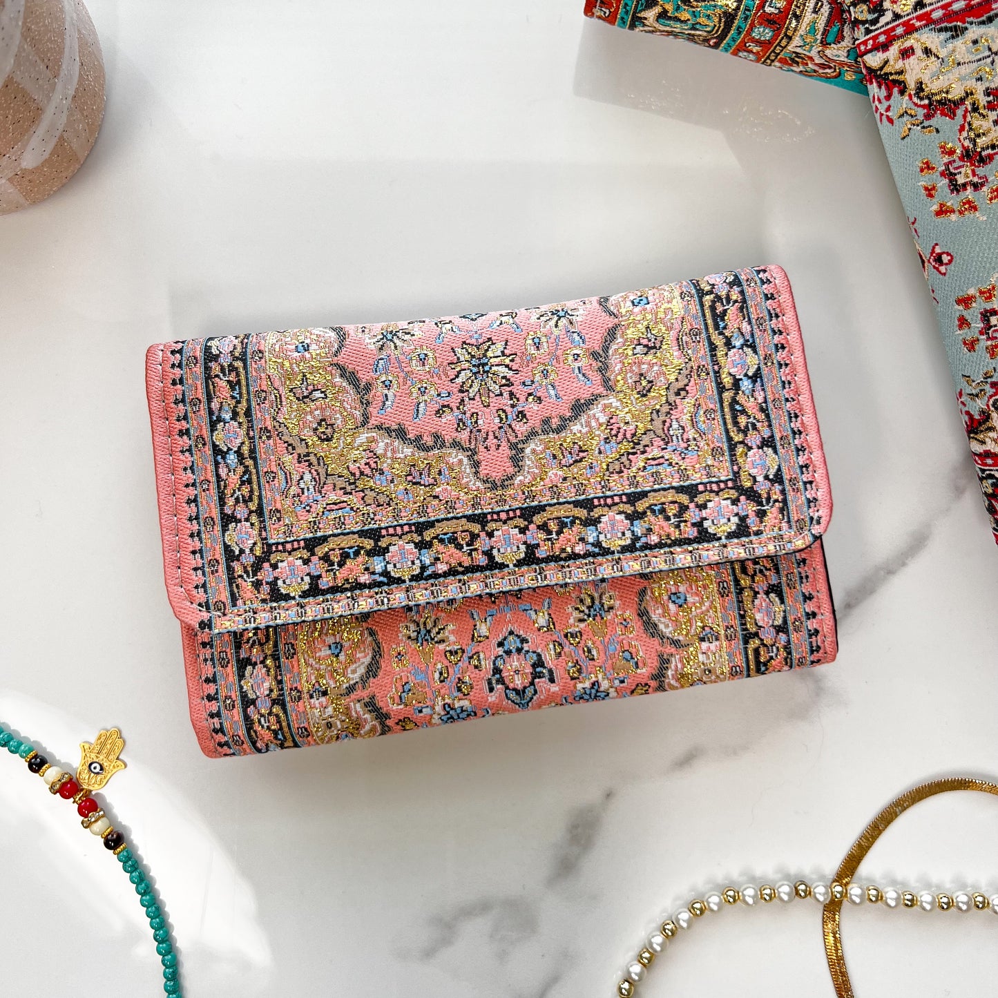 Small Handmade Wallet, Pink Boho Wallet, Cute Wallet for Women