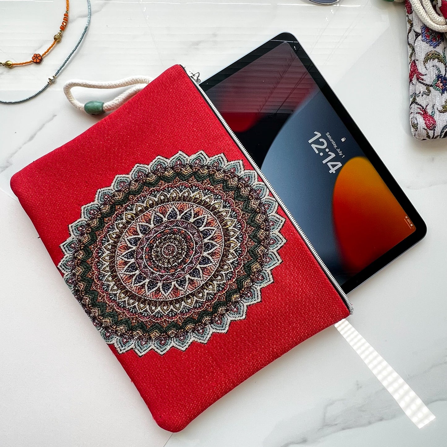 Mandala Design Handmade Clutch Bag, Boho Wallet with Wristlet