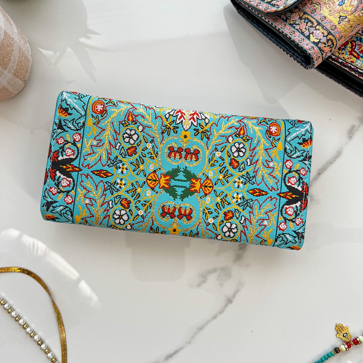 Turquoise Wallet for Women, Handcrafted Wallet Women, Boho Trifold Wallet
