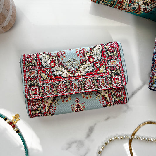 Turquoise Small Trifold Wallet, Boho Wallet, Cute Small Fabric Wallet