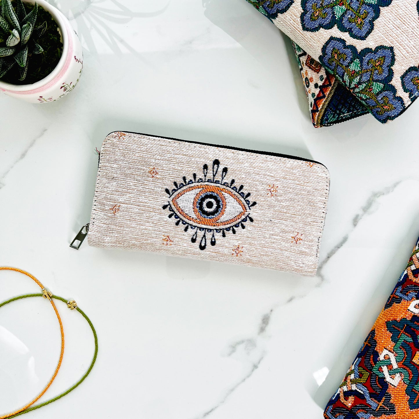 Tapestry Wallet, Evil Eye Wallet for Women, Fabric Wallet