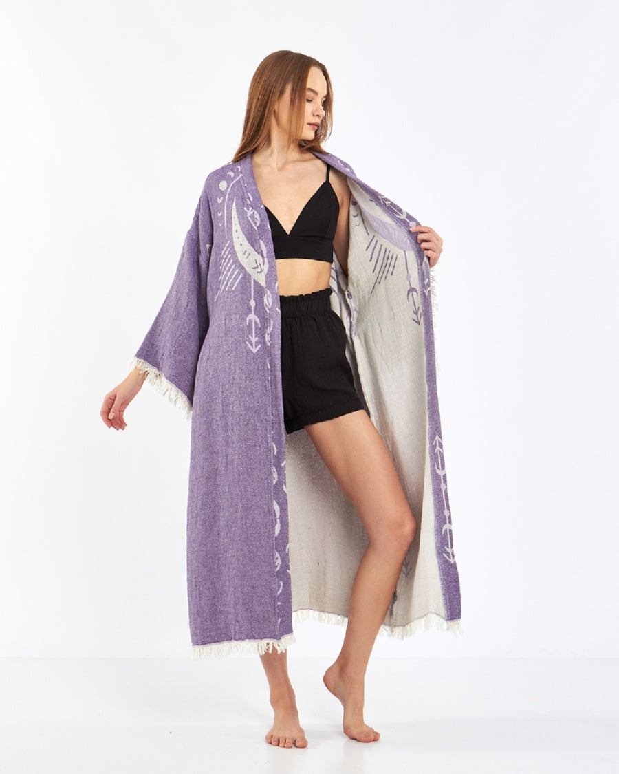 Cotton Kimono, Boho Robe for Women, Celestial Design