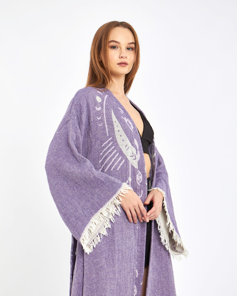 Cotton Kimono, Boho Robe for Women, Celestial Design