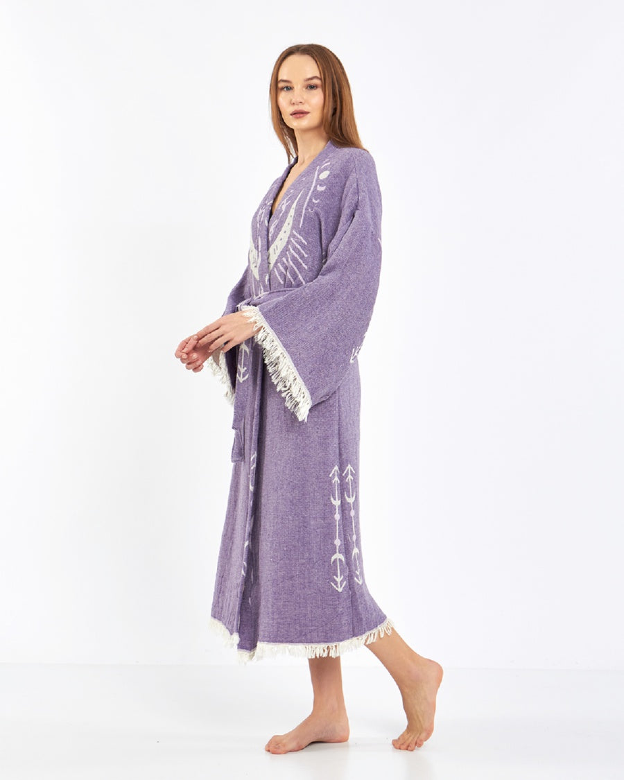 Cotton Kimono, Boho Robe for Women, Celestial Design
