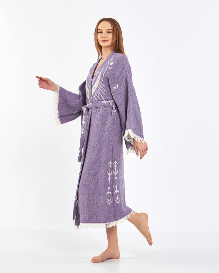 Cotton Kimono, Boho Robe for Women, Celestial Design