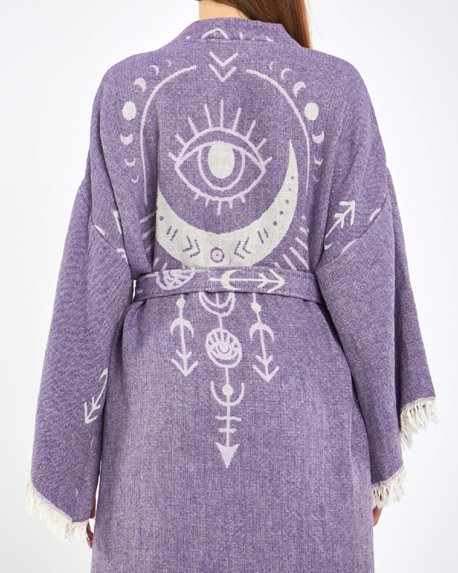 Cotton Kimono, Boho Robe for Women, Celestial Design