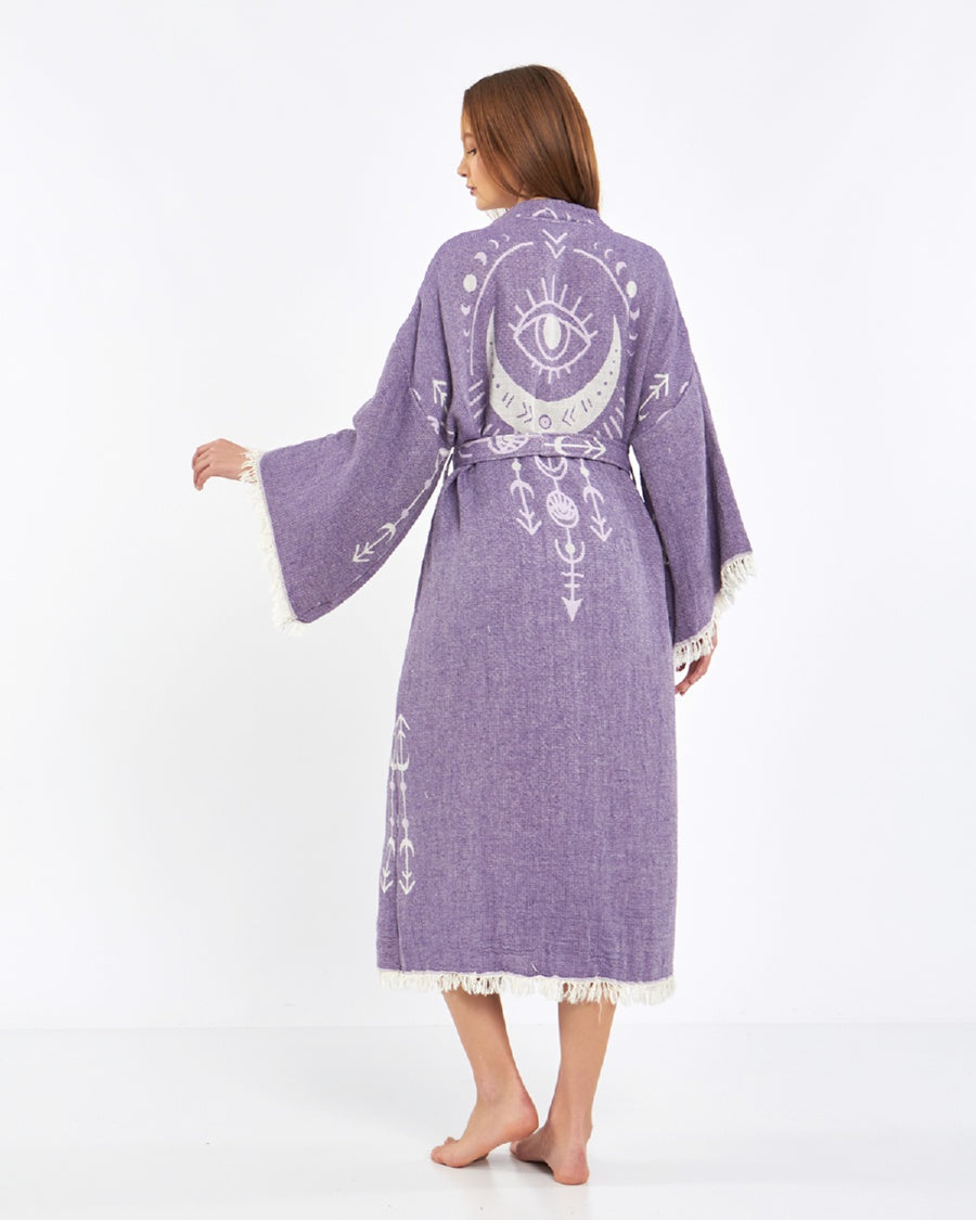 Cotton Kimono, Boho Robe for Women, Celestial Design
