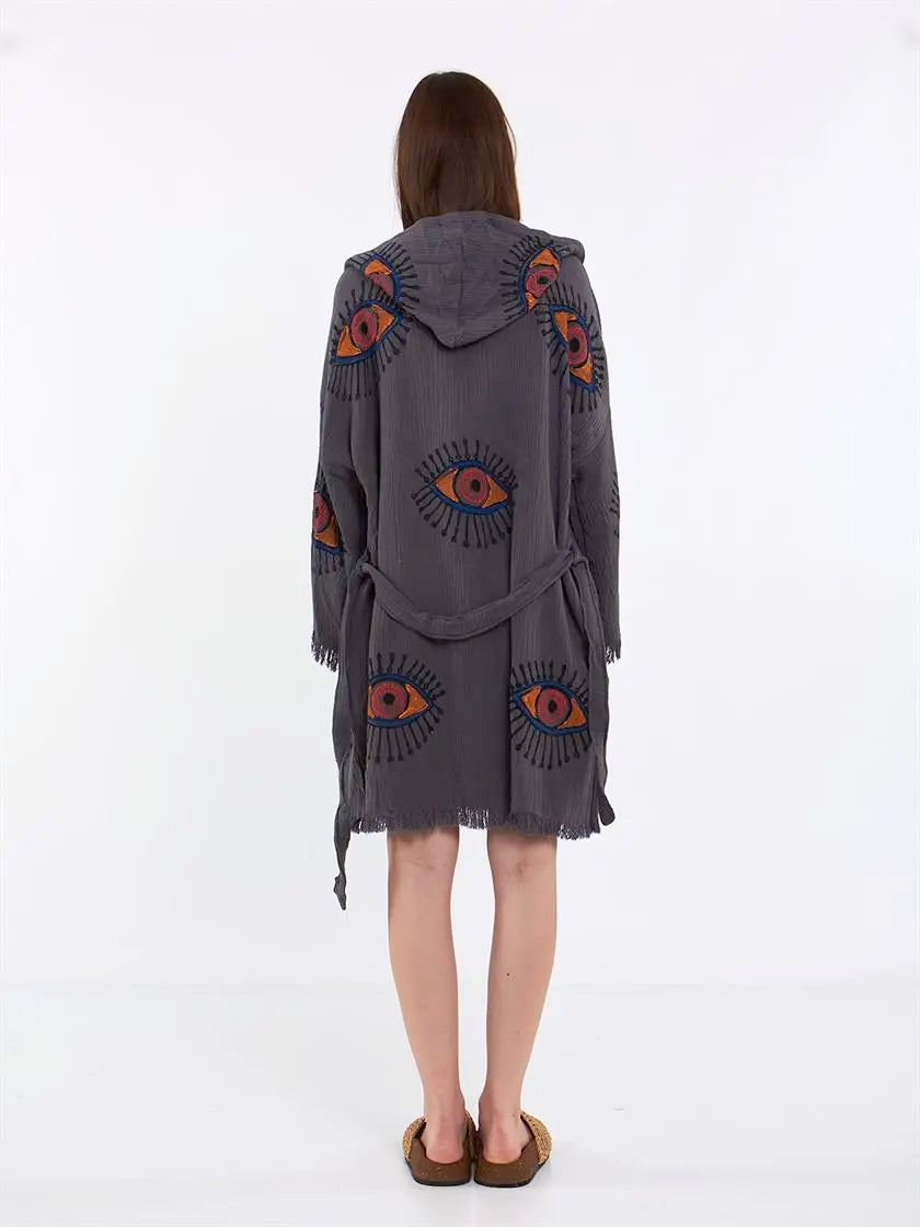 Hooded Cotton Robe, Soft Kimono, Evil Eye Robe