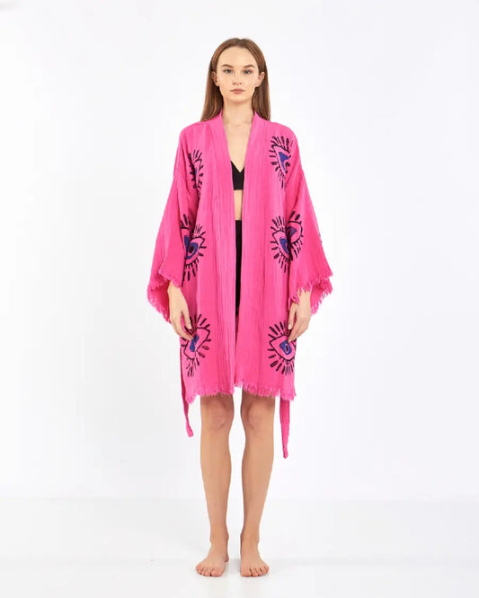 Cute Kimono, Evil Eye Robe, Cotton Kimono