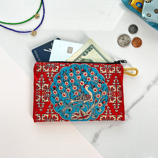 Peacock Design Coin Purse, Cute Handmade Fabric Pouch