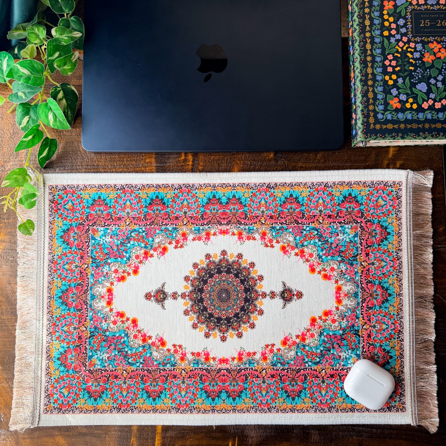 Persian Rug Design Desk Pad, Fabric Desk Mat, Miniature Rug.