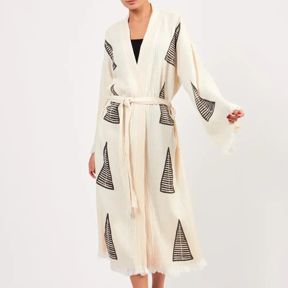 Organic Cotton Long Kimono, Block Printed Robe