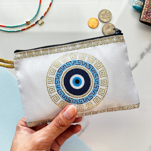 Evil Eye Fabric Pouch, Handmade Boho Coin Purse