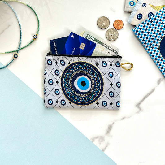 Handmade Zipper Pouch, Fabric Coin Purse, Evil Eye Purse