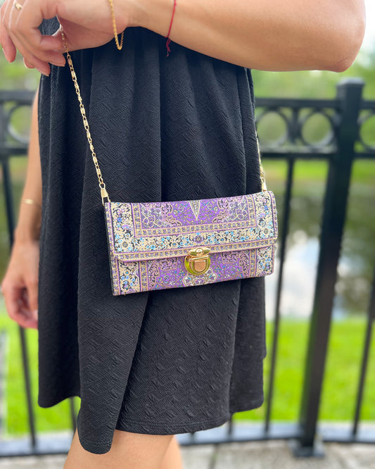 Purple Shoulder Bag, Rug Design Crossbody Bag for Women