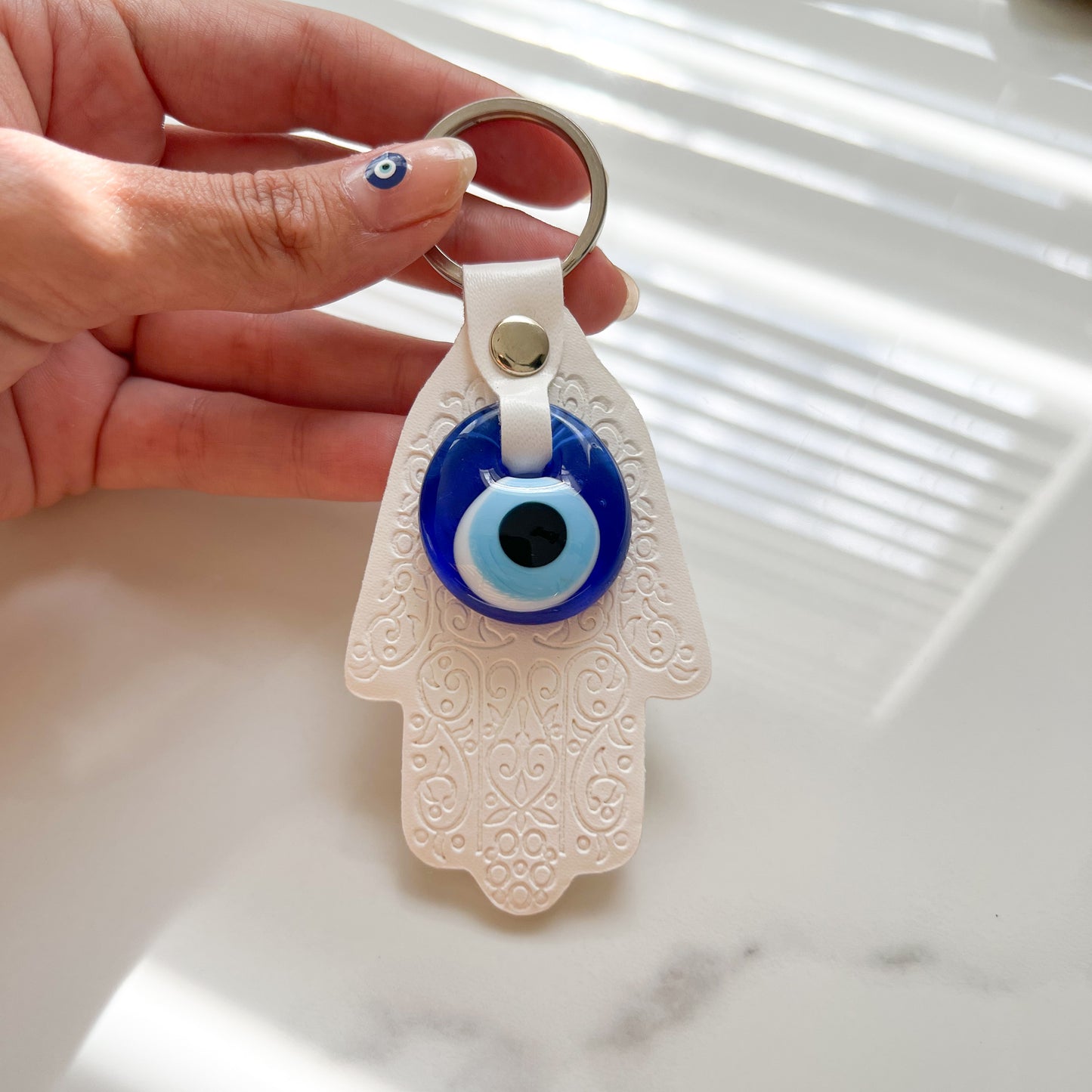 Leather Keychain, Evil Eye Keyring, Boho Keychain