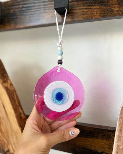 Pink Evil Eye Wall Decor, Glass Evil Eye Wall Hanging