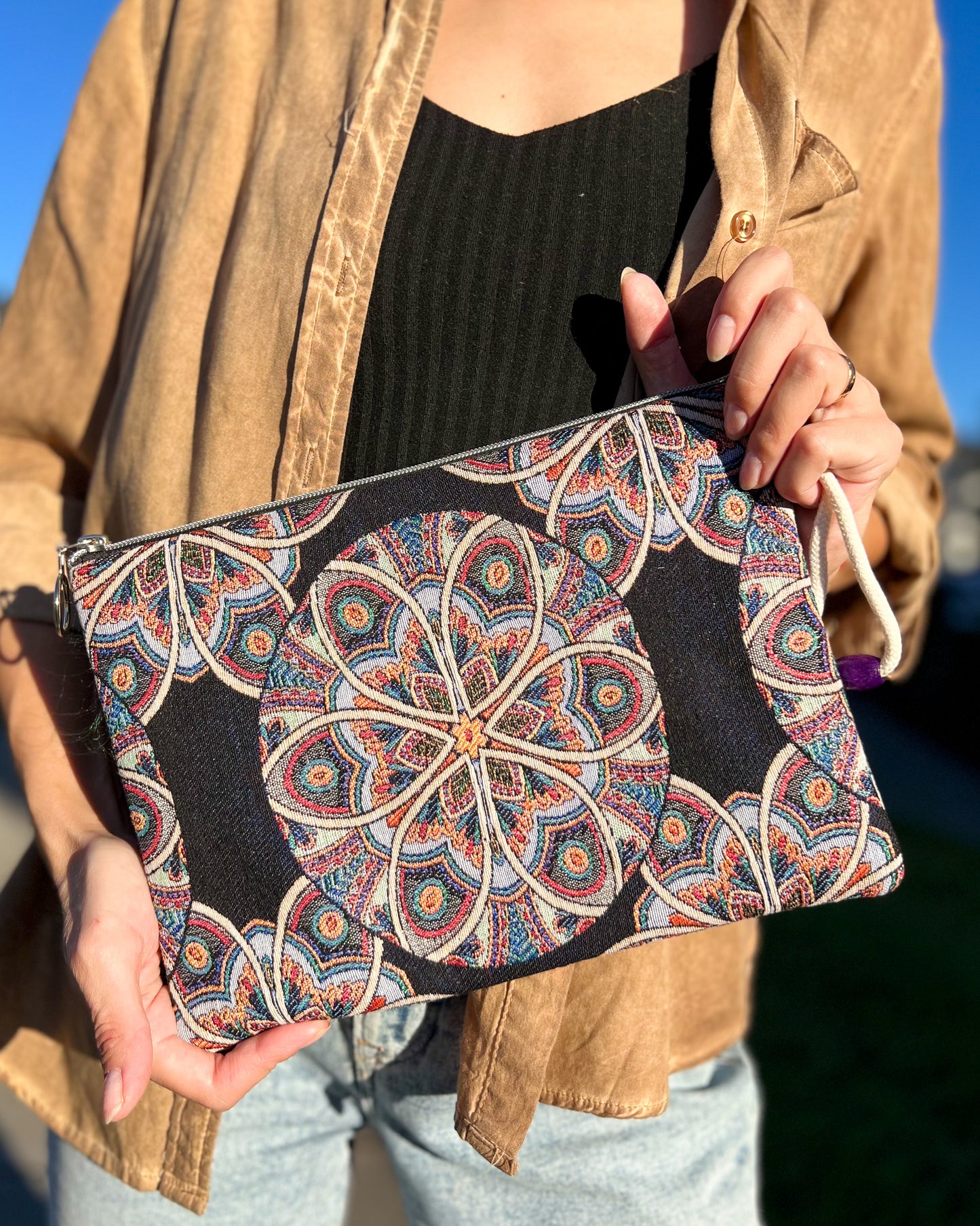 Boho Clutch Purse, Wristlet Wallet, Handcrafted Clutch Bag