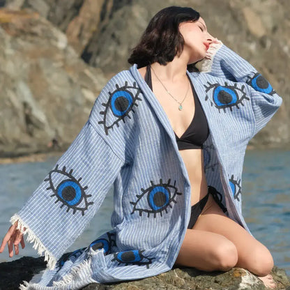 Evil Eye Kimono, Evil Eye Robe, Cotton Robe, Long Kaftan