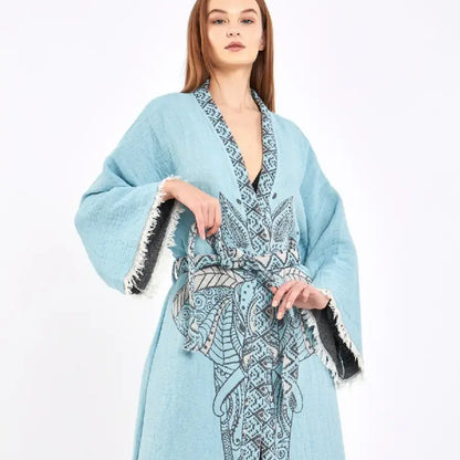 Blue Kimono, Boho Robe, Kaftan Kimono, Jacquard Kimono