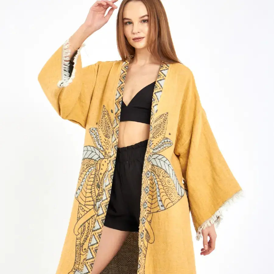 Elephant Kimono, Long Boho Kimono Kaftan