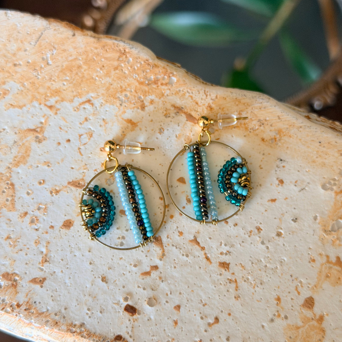 Hoop Earrings, Handmade Jewelry, Round Beaded Earrings
