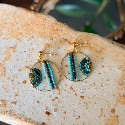 Hoop Earrings, Handmade Jewelry, Round Beaded Earrings