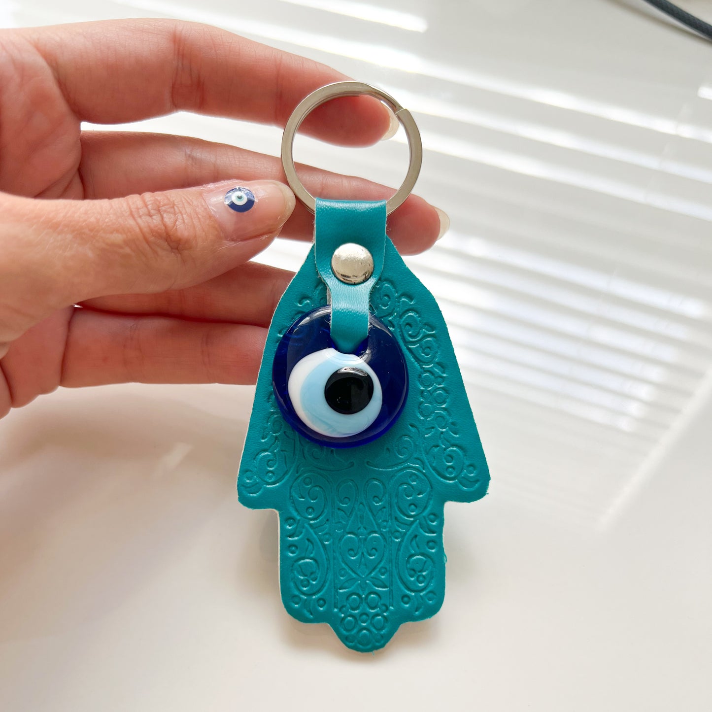 Turquoise Keychain, Evil Eye Keyring, Hamsa Hand Keychain