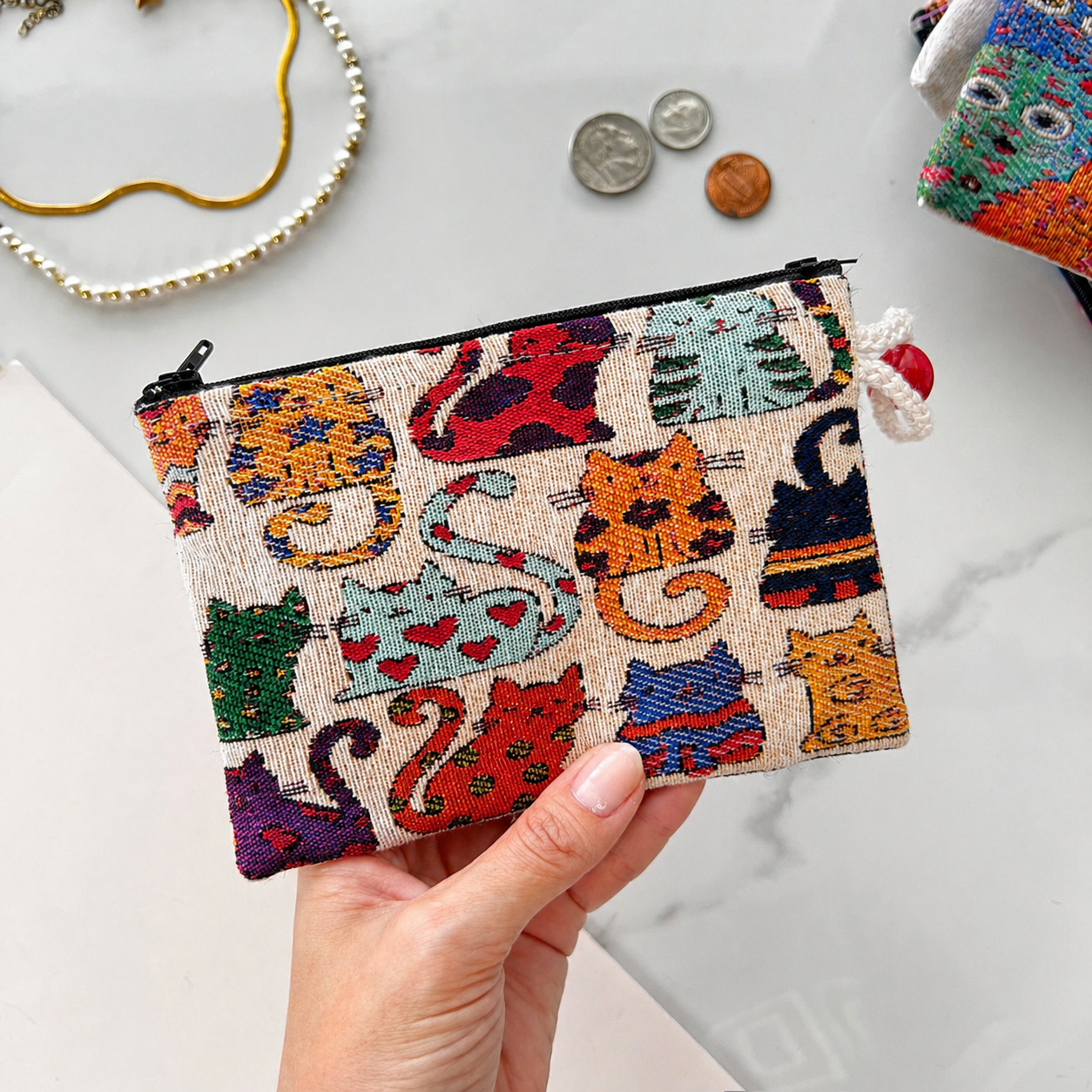 Cat Design Cute Coin Purse, Handmade Coin Purse, Fabric Pouch