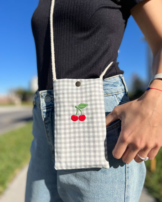 Cherry Phone Bag, Embroidery Purse, Small Bag for Travel