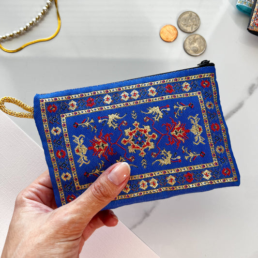 Turkish Rug Design Coin Purse, Small Zipper Pouch