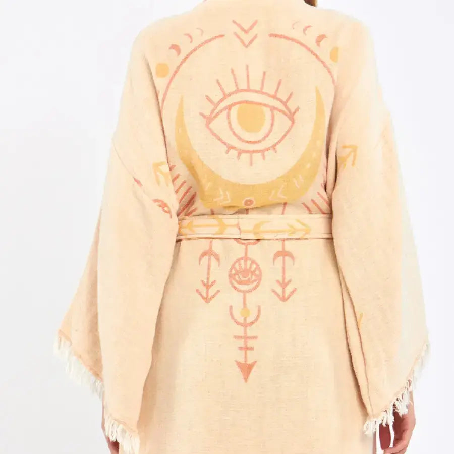 Evil Eye Kaftan Kimono, Cotton Robe, Bohemian Robe