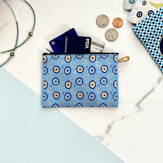 Boho Coin Purse, Evil Eye Fabric Pouch, Handmade Coin Purse