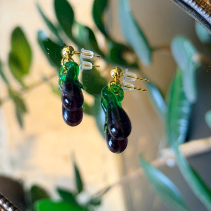 Glass Eggplant Earrings, Cute Earrings, Funny Jewelry
