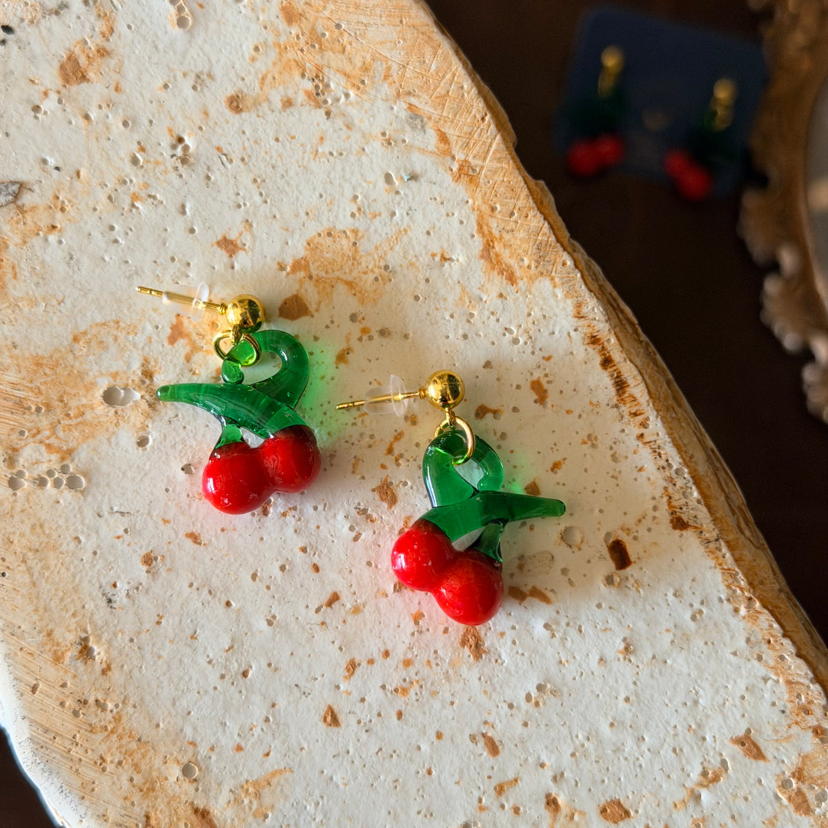 Cherry Earrings, Glass Earrings, Cute Jewelry