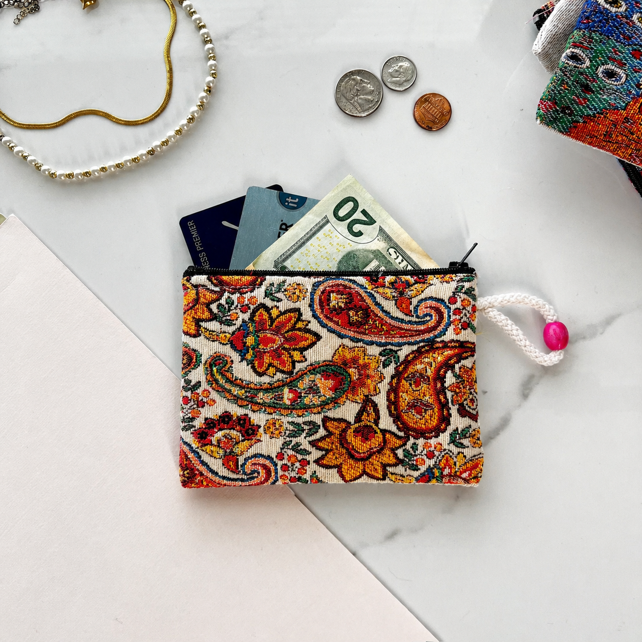 Floral Coin Purse, Cute Fabric Pouch, Small Gifts