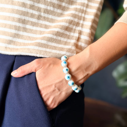 Evil Eye Glass Bead Bracelet, Stretch Bracelet