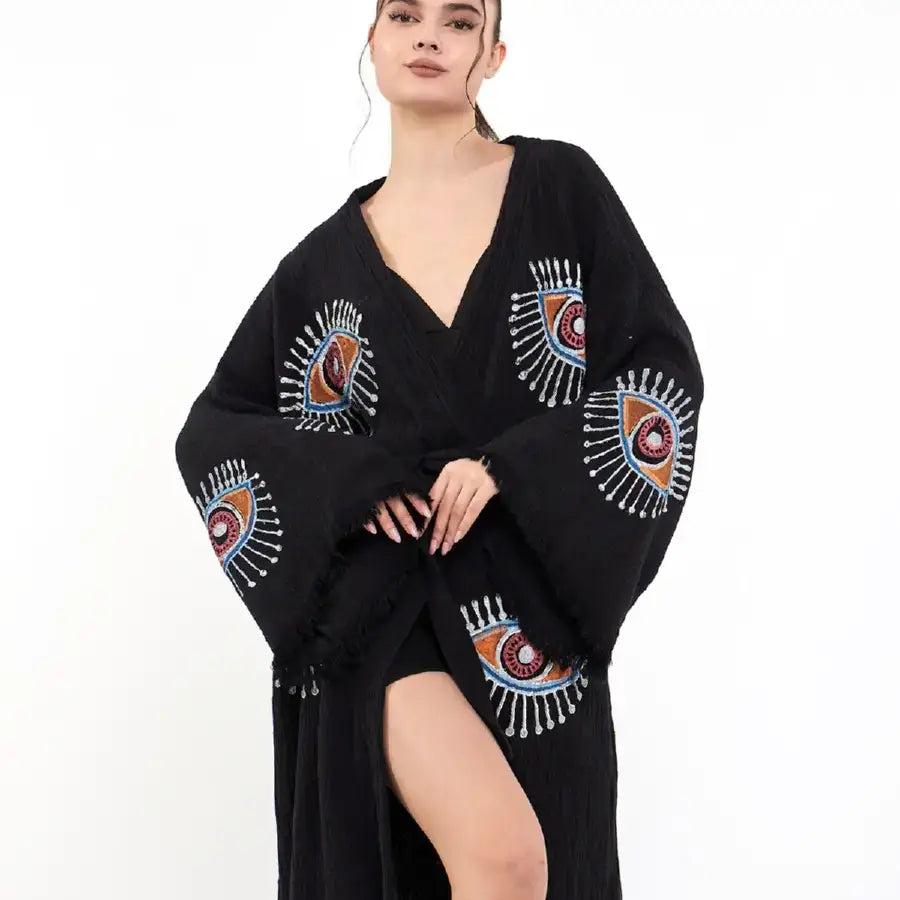 Long Kimono Robe, Cotton Bath Robe, Kaftan Kimono