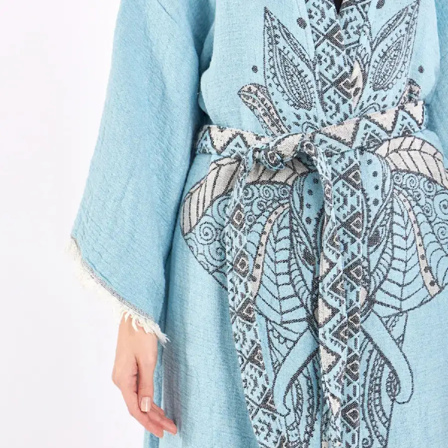 Blue Kimono, Boho Robe, Kaftan Kimono, Jacquard Kimono