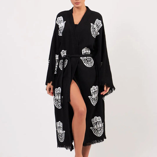 Hamsa Hand Cotton Kimono, %100 Cotton Kimono