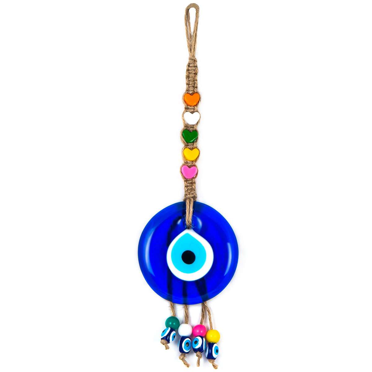 Evil Eye Wall Hanging with Small Heart Beads, Cute Wall Decor