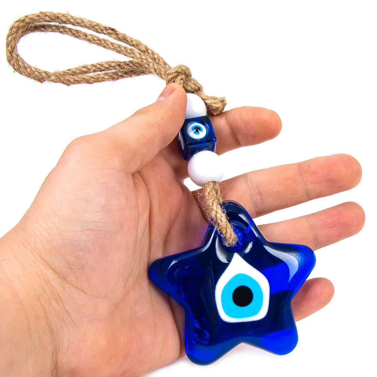 Star Shaped Evil Eye Wall Hanging, Glass Evil Eye with Beads