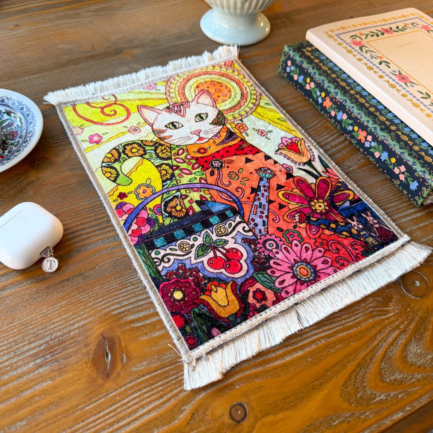 Boho Rug, Miniature Rug, Cute Mousepad with Cat Design