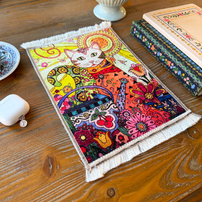 Boho Rug, Miniature Rug, Cute Mousepad with Cat Design